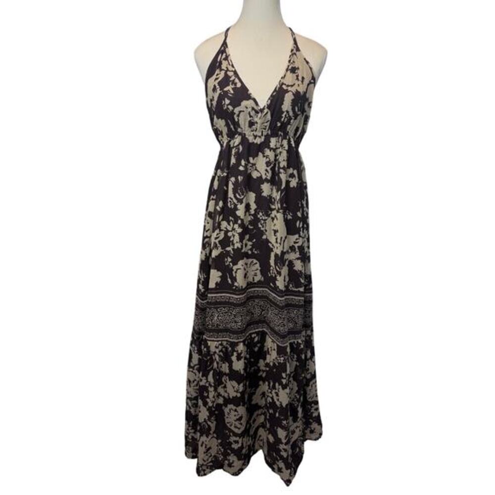 Ba&sh Sz 1 / US 4 / Small Downtown Floral Maxi Dress Halter Boho Cotton Brown